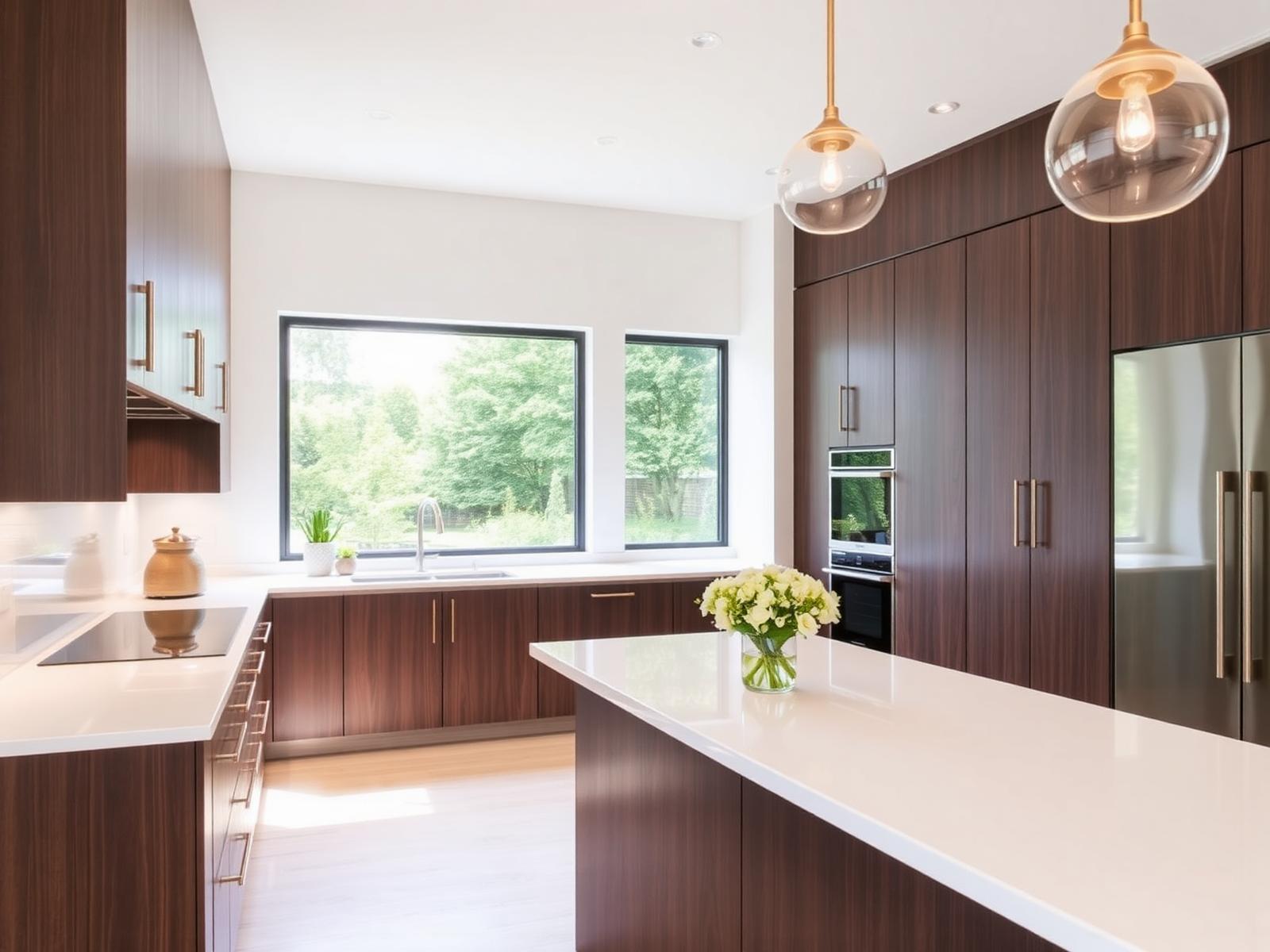 Cocina contemporánea con vista al jardín
